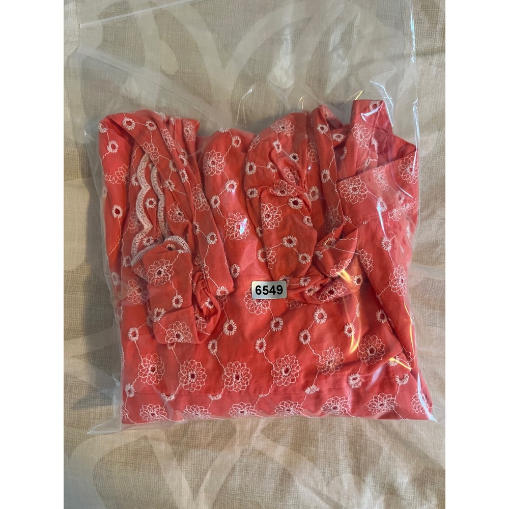 Betsey Johnson Coral Pink Eyelet Floral Mini Dress Ruffle Sleeve Small - Picture 12 of 12